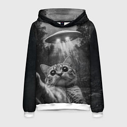 Толстовка-худи мужская Котик и НЛО, цвет: 3D-белый