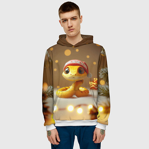 Мужская толстовка Желтая праздничная змейка / 3D-Белый – фото 3