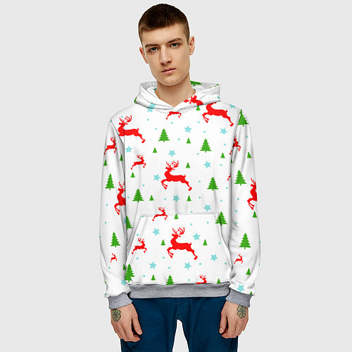 Мужская толстовка Новогодние олени с ёлками / 3D-Меланж – фото 3