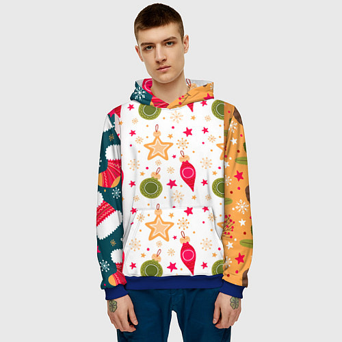 Мужская толстовка Новогодние паттерны комбинация / 3D-Синий – фото 3