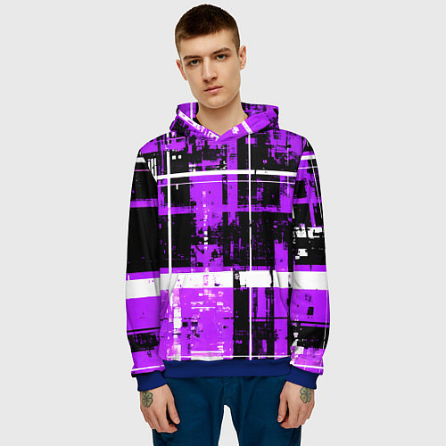 Мужская толстовка Фиолетово-белый гранж на чёрном фоне / 3D-Синий – фото 3