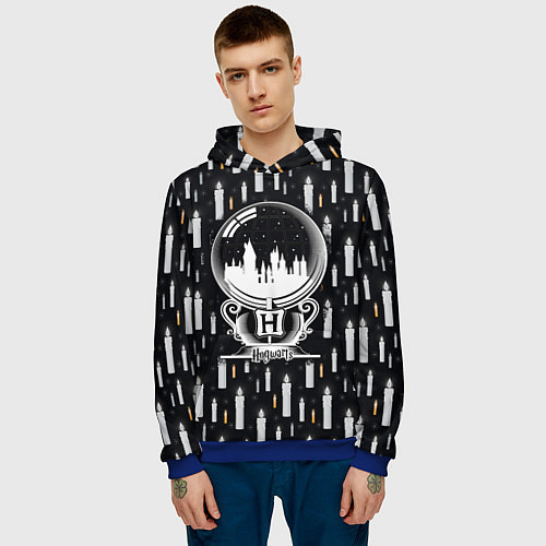 Мужская толстовка Гарри Поттер - Шар и свечи black and white / 3D-Синий – фото 3