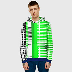 Толстовка-худи мужская Белые полосы на зелёно-чёрном фоне, цвет: 3D-синий — фото 2