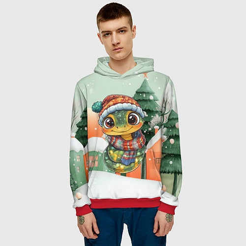 Мужская толстовка Новогодняя змейка в шарфике / 3D-Красный – фото 3