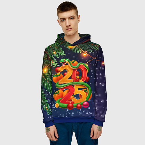 Мужская толстовка Змея и мандарины 2025 / 3D-Синий – фото 3