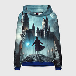 Толстовка-худи мужская Гарри Поттер перед Хогвартсом - нейроарт фантазия, цвет: 3D-синий
