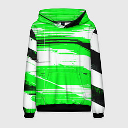 Толстовка-худи мужская Горизонтальные чёрно-белые линии на зелёном фоне, цвет: 3D-черный