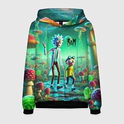 Толстовка-худи мужская Рик и Морти изучают планету мухоморов - нейроарт ф, цвет: 3D-черный