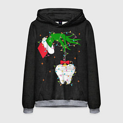 Толстовка-худи мужская Гринч похищает у зубной феи, цвет: 3D-меланж