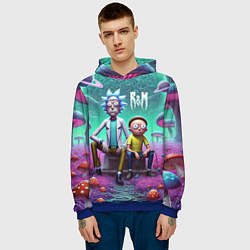 Толстовка-худи мужская Рик и Морту на сказочной грибной планете - нейроар, цвет: 3D-синий — фото 2