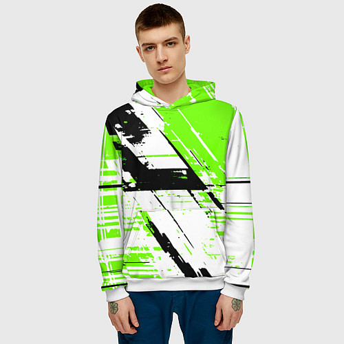 Мужская толстовка Diagonal black and green stripes on a white backgr / 3D-Белый – фото 3