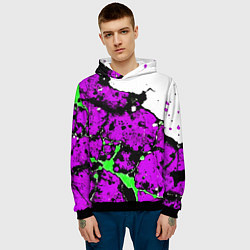 Толстовка-худи мужская Зелёно-розовая абстракция на белом фоне, цвет: 3D-черный — фото 2