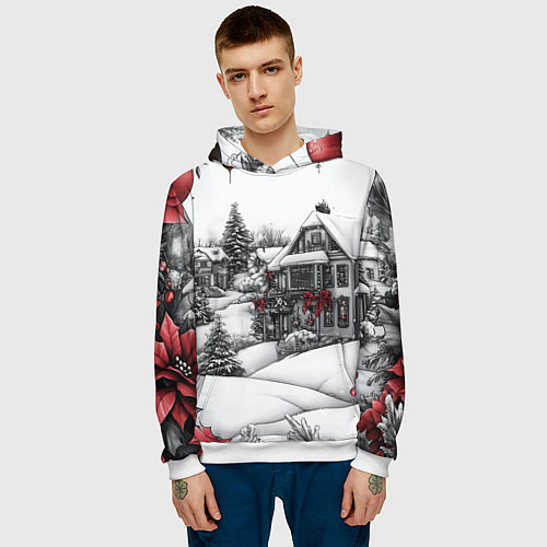 Мужская толстовка Бело-красное новогоднее настроение / 3D-Белый – фото 3