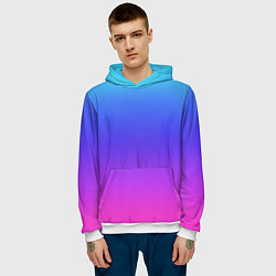 Толстовка-худи мужская Градиент закат сине-розовый, цвет: 3D-белый — фото 2