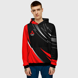 Толстовка-худи мужская Mitsubishi - red and black, цвет: 3D-черный — фото 2
