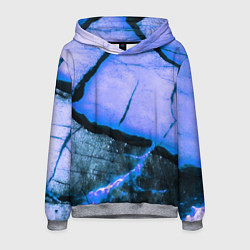 Толстовка-худи мужская Трещины на абстрактном синем фоне, цвет: 3D-меланж