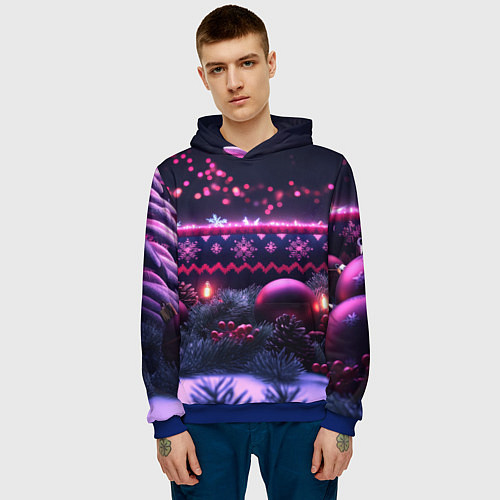 Мужская толстовка Новый год в фиолетовом свете / 3D-Синий – фото 3