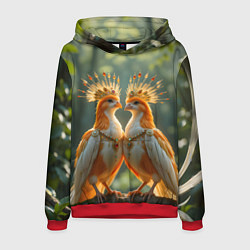 Толстовка-худи мужская Влюбленные птички с коронами, цвет: 3D-красный