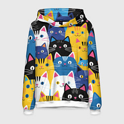 Толстовка-худи мужская Много цветных котиков, цвет: 3D-белый