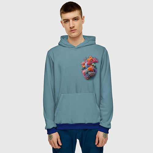 Мужская толстовка Яркое сердце из кораллов в морском стиле / 3D-Синий – фото 3