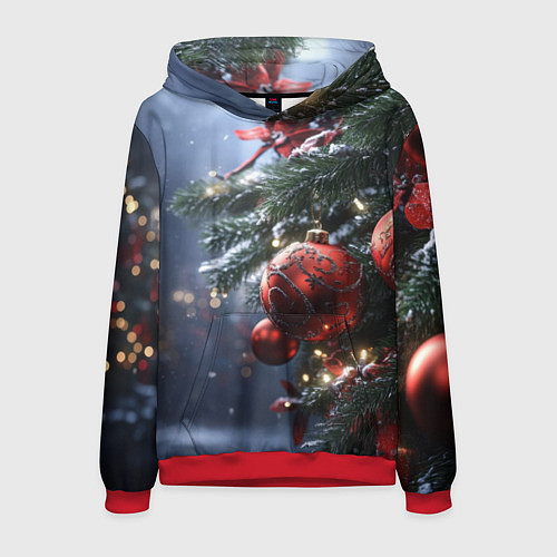 Мужская толстовка Красные новогодние шары с узорами / 3D-Красный – фото 1