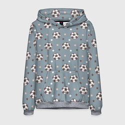 Толстовка-худи мужская Футбольные мячи и звезды на голубом, цвет: 3D-меланж