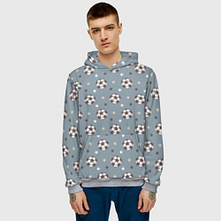 Толстовка-худи мужская Футбольные мячи и звезды на голубом, цвет: 3D-меланж — фото 2