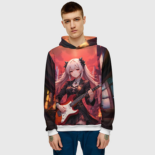 Мужская толстовка Девочка с электрогитарой аниме / 3D-Белый – фото 3