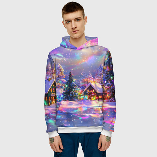 Мужская толстовка Дух рождества - зимние домики / 3D-Белый – фото 3