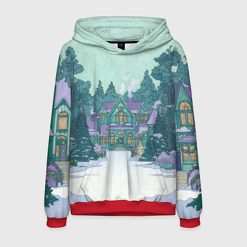 Мужская толстовка Новый год - двор / 3D-Красный – фото 1