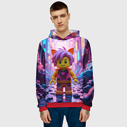 Толстовка-худи мужская Роблокс с фиолетовыми волосами, цвет: 3D-красный — фото 2