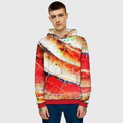 Толстовка-худи мужская Красно-белая волнистая абстракция, цвет: 3D-красный — фото 2
