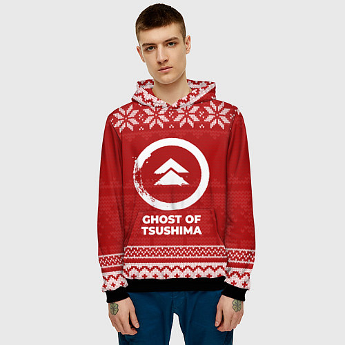 Мужская толстовка Новогодний Ghost of Tsushima / 3D-Черный – фото 3