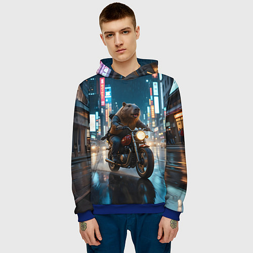 Мужская толстовка Капибара байкер / 3D-Синий – фото 3