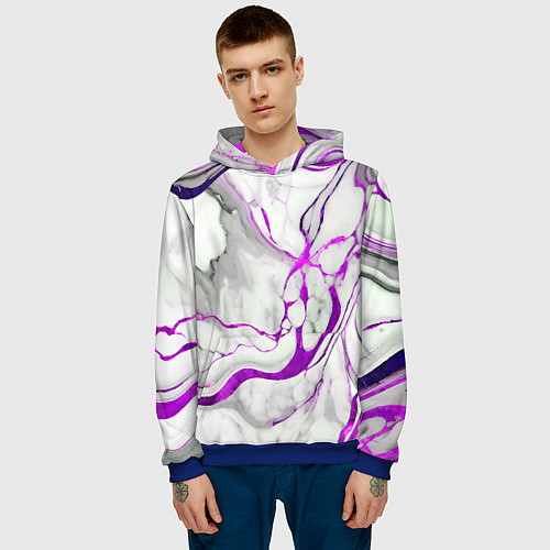 Мужская толстовка Фиолетово-белый мрамор / 3D-Синий – фото 3