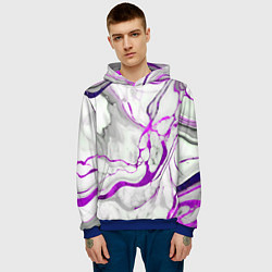 Толстовка-худи мужская Фиолетово-белый мрамор, цвет: 3D-синий — фото 2