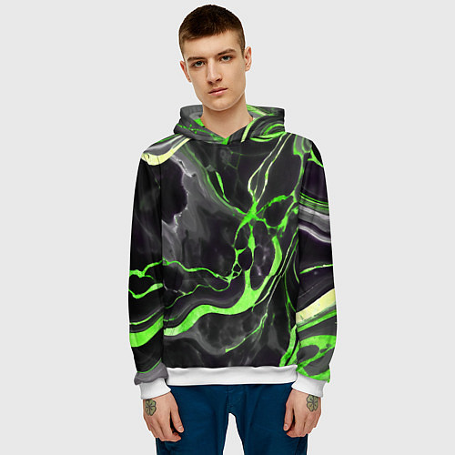 Мужская толстовка Зелёно-чёрный мрамор / 3D-Белый – фото 3