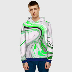 Толстовка-худи мужская Волнистые чёрно-зелёные линии на белом фоне, цвет: 3D-синий — фото 2