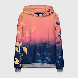 Толстовка-худи мужская Листья на сине-розовом фоне - нейросеть, цвет: 3D-меланж