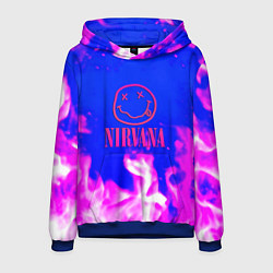 Толстовка-худи мужская Nirvana neon flame, цвет: 3D-синий