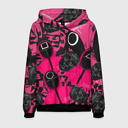 Толстовка-худи мужская Игра в кальмара маска распорядителя и стражи, цвет: 3D-черный