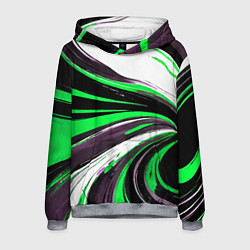 Толстовка-худи мужская Волнистые чёрно-зелёные линии на белом фоне, цвет: 3D-меланж