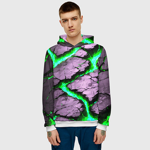 Мужская толстовка Треснувший камень зелёный / 3D-Белый – фото 3