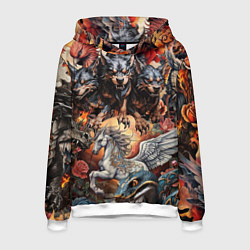 Толстовка-худи мужская Мифические существа в стиле татуировки Ирезуми, цвет: 3D-белый