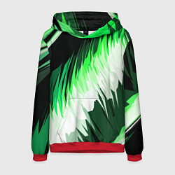 Толстовка-худи мужская Зелёно-белая абстракция на чёрном фоне, цвет: 3D-красный