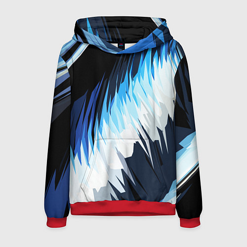 Мужская толстовка Бело-синие острые полосы / 3D-Красный – фото 1