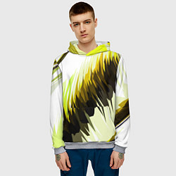 Толстовка-худи мужская Чёрно-жёлтые острые полосы на белом фоне, цвет: 3D-меланж — фото 2