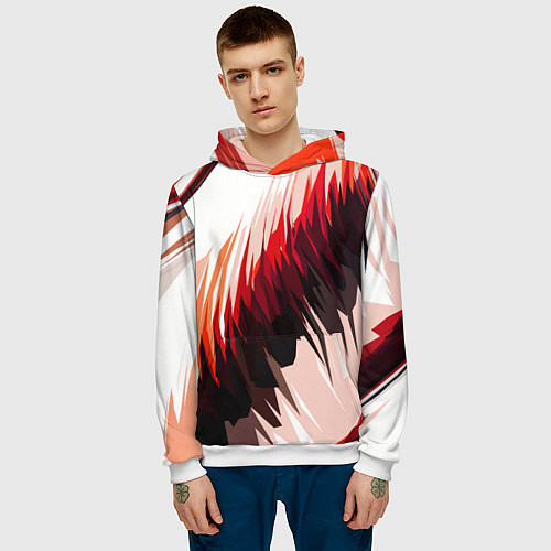 Мужская толстовка Чёрно-красные острые полосы на белом фоне / 3D-Белый – фото 3