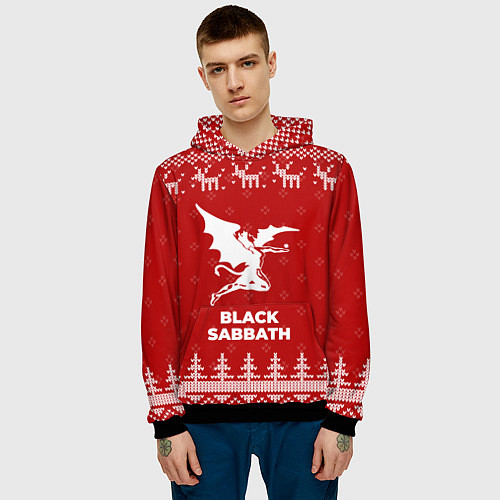 Мужская толстовка Новогодний Black Sabbath с оленями / 3D-Черный – фото 3