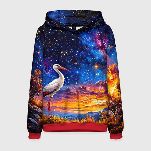 Мужская толстовка Аист и космос / 3D-Красный – фото 1